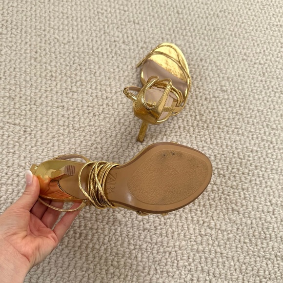 Zara Gold Lace Up Heeled Sandals - Picture 6 of 7